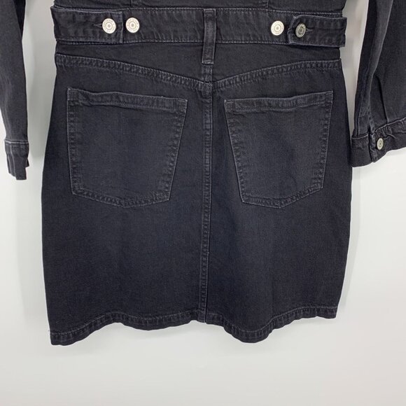 Gap Denim Dress Black Long Sleeve Button Down Pocket Mini - Picture 10 of 11